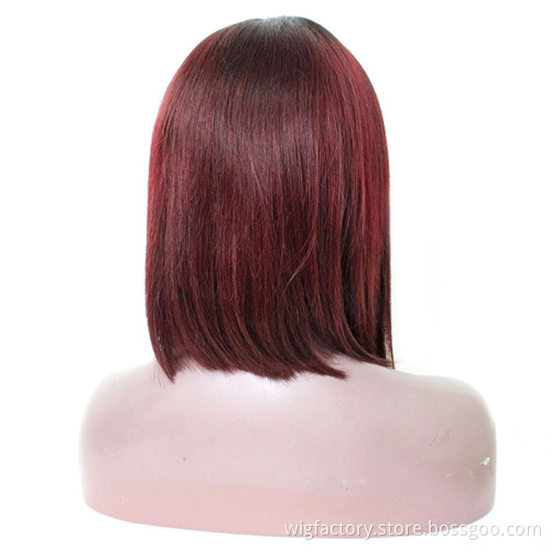Straight brazilian hair bob two coloured ends wigs,1b/99j hair color bob wigs, 13*4 lace frontal cheap price Xuchang hair vendor